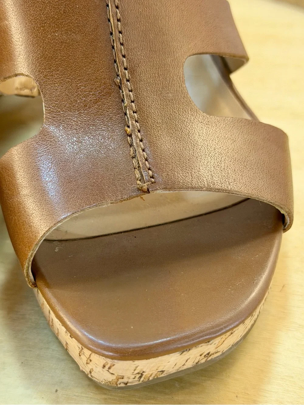 Franco Sarto Collette Brown Leather Cork Wedge Sandals